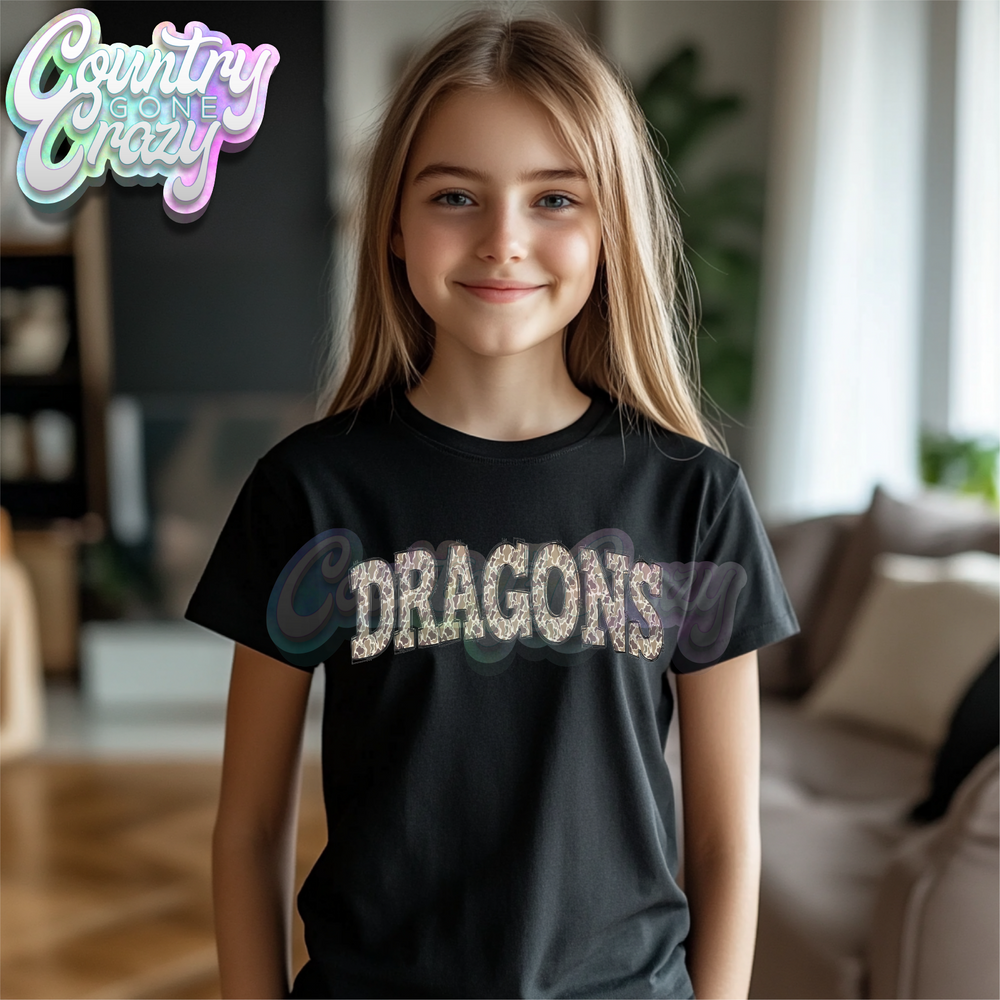 DRAGONS ** CAMO DOODLE ** BLACK T-SHIRT-Country Gone Crazy-Country Gone Crazy
