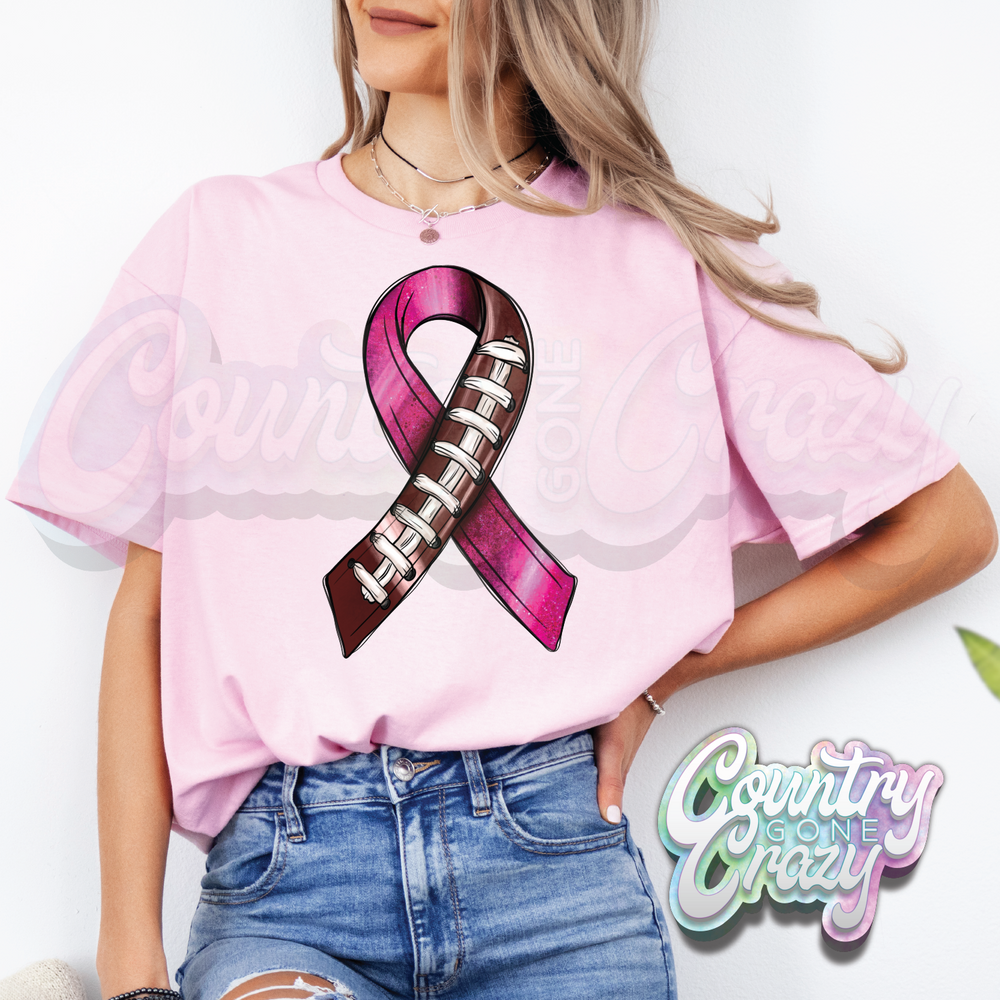 FOOTBALL RIBBON PINK OUT ~ T-SHIRT-Country Gone Crazy-Country Gone Crazy