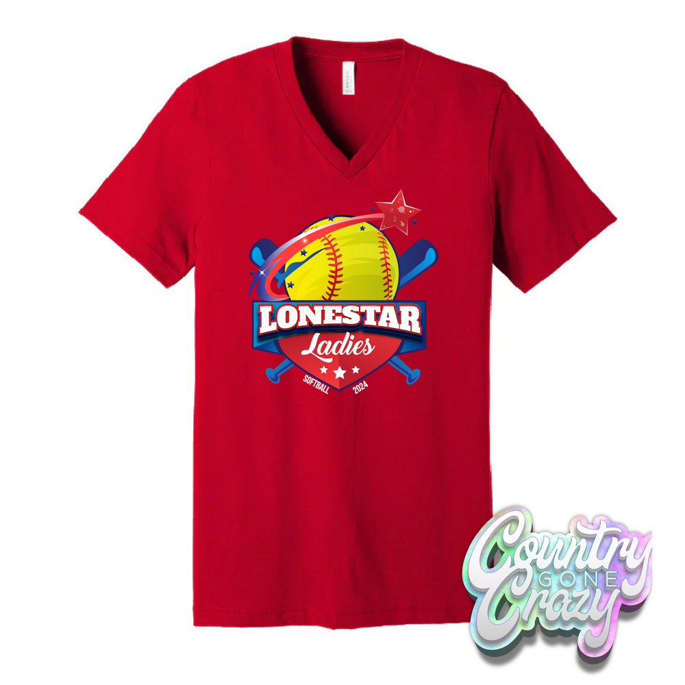 Lonestar Ladies Softball V-Neck-Bella + Canvas-Country Gone Crazy