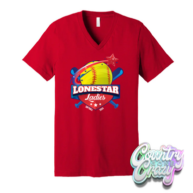 Lonestar Ladies Softball V-Neck-Bella + Canvas-Country Gone Crazy
