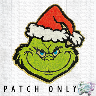 Grinch with Blue Eyes Chenille Iron-On Patch-Country Gone Crazy-Country Gone Crazy