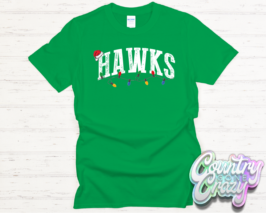 HAWKS - CHRISTMAS LIGHTS - T-SHIRT-Country Gone Crazy-Country Gone Crazy