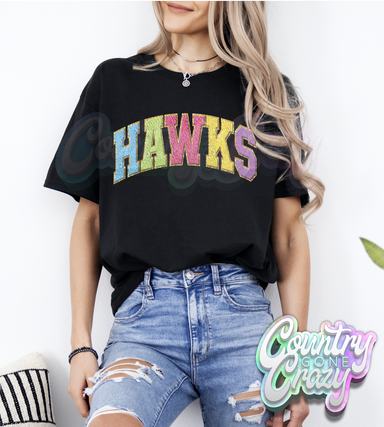 Hawks - Faux Chenille - T-Shirt-Country Gone Crazy-Country Gone Crazy