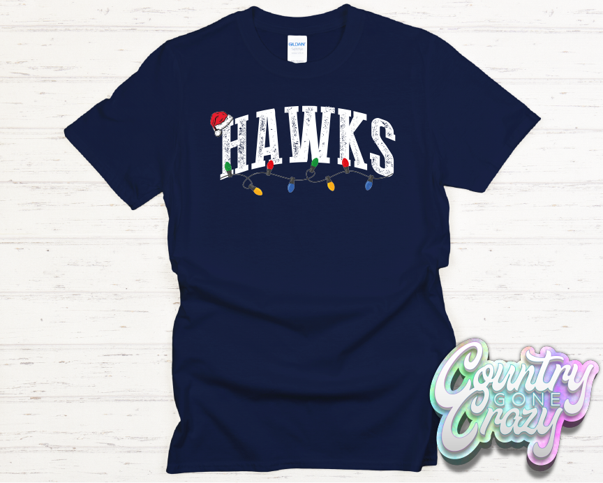 HAWKS - CHRISTMAS LIGHTS - T-SHIRT-Country Gone Crazy-Country Gone Crazy