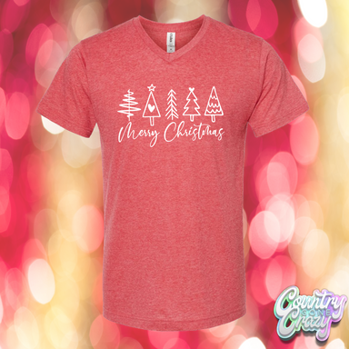 MERRY CHRISTMAS - TULTEX - HEATHER RED V-NECK-Country Gone Crazy-Country Gone Crazy