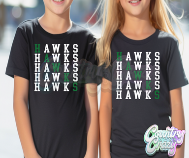Hawks • Green • Stacked T-Shirt-Country Gone Crazy-Country Gone Crazy
