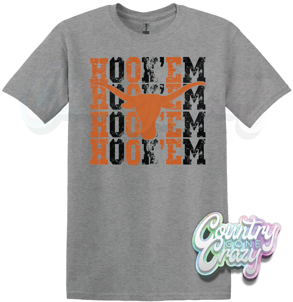 HOOK EM - SPORTS GREY T-SHIRT-Country Gone Crazy-Country Gone Crazy