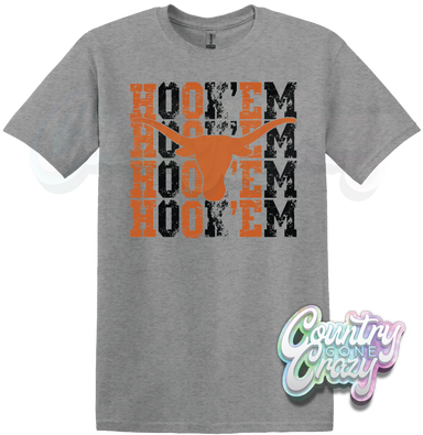 HOOK EM - SPORTS GREY T-SHIRT-Country Gone Crazy-Country Gone Crazy