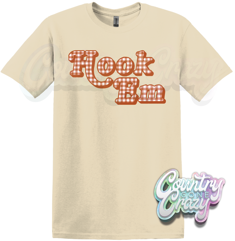 HOOK EM PLAID - NATURAL T-SHIRT-Country Gone Crazy-Country Gone Crazy