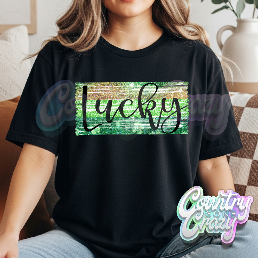 GLITTER LUCKY -BLACK T-SHIRT-Country Gone Crazy-Country Gone Crazy