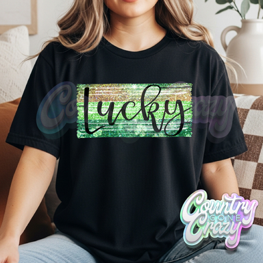 GLITTER LUCKY -BLACK T-SHIRT-Country Gone Crazy-Country Gone Crazy