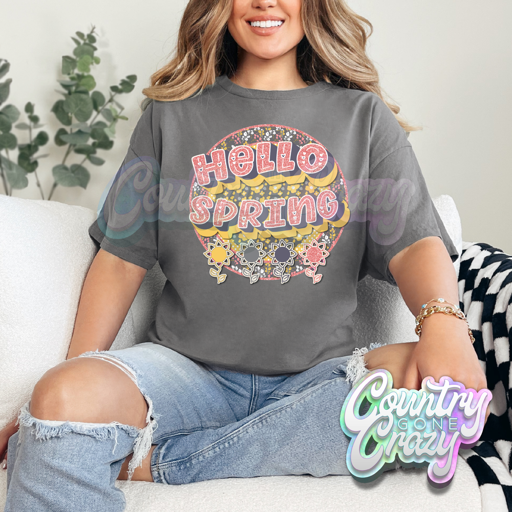 HELLO SPRING - CHARCOAL T-SHIRT-Country Gone Crazy-Country Gone Crazy