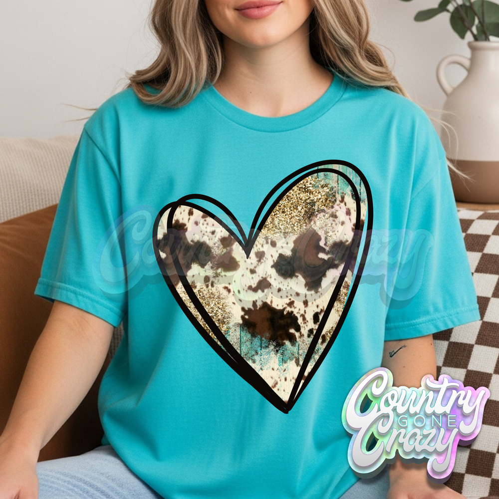 GLITTER AND COW PRINT HEART // TROPICAL T-SHIRT-Country Gone Crazy-Country Gone Crazy