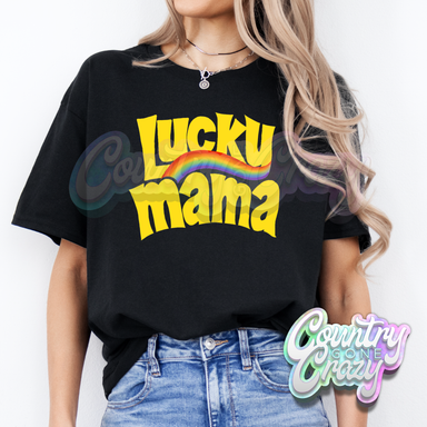 LUCKY MAMA WITH RAINBOW - BLACK T-SHIRT-Country Gone Crazy-Country Gone Crazy