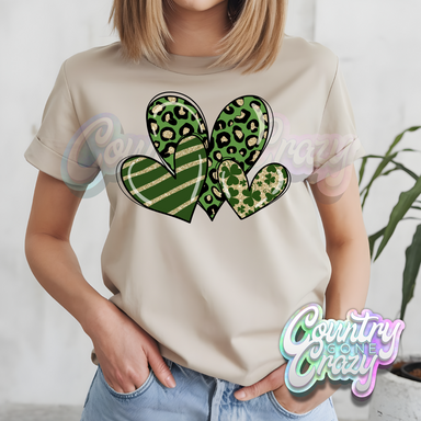 ST. PATRICKS DAY 3 HEARTS - SAND T-SHIRT-Country Gone Crazy-Country Gone Crazy