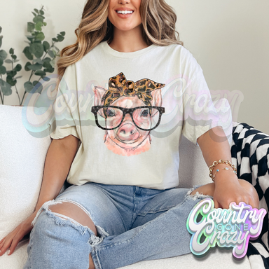 PIG BANDANA AND GLASSES // NATURAL T-SHIRT-Country Gone Crazy-Country Gone Crazy