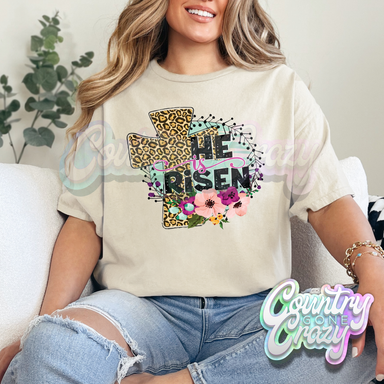 HE IS RISEN LEOPARD CROSS- SAND T-SHIRT-Country Gone Crazy-Country Gone Crazy