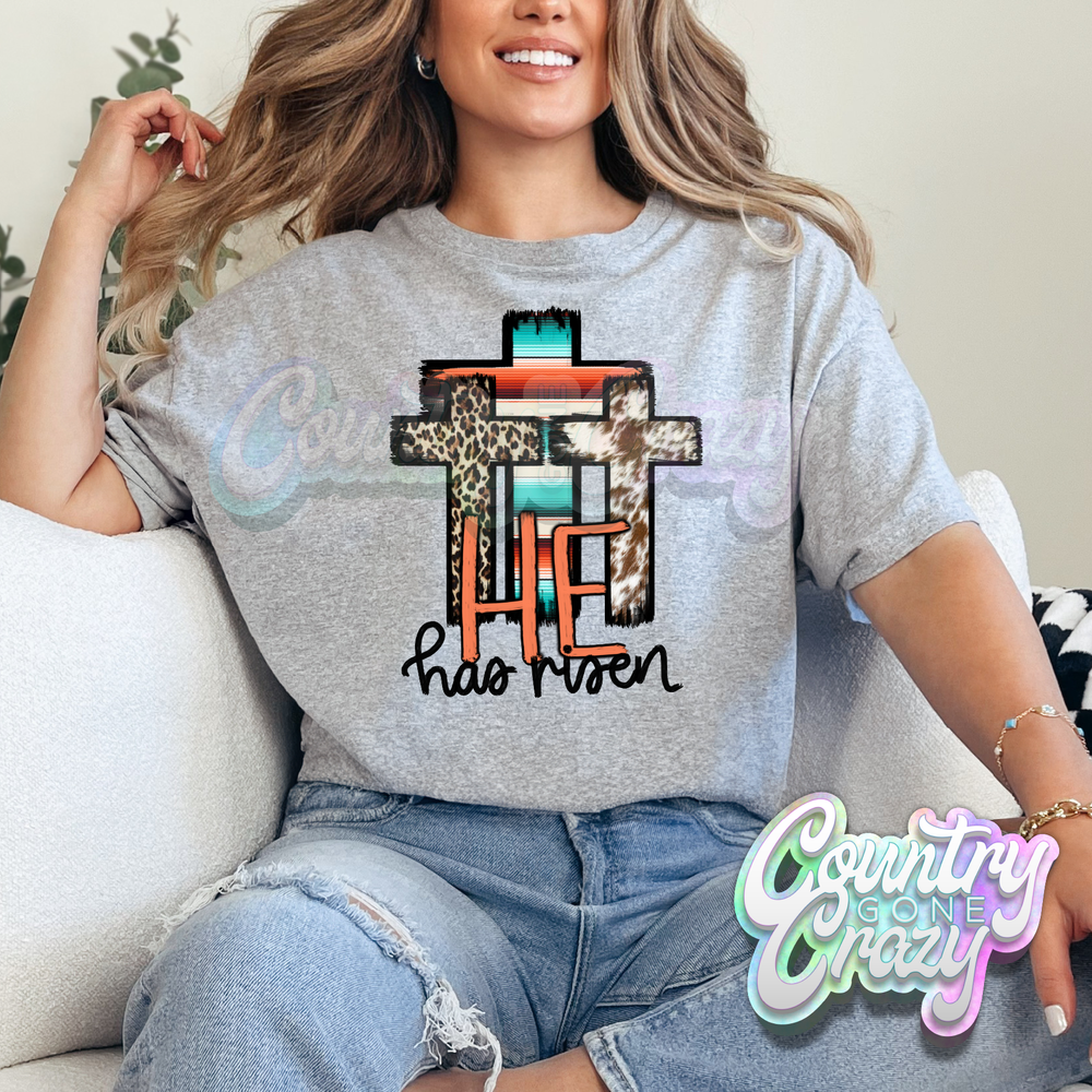 HE HAS RISEN SERAPE CROSS - SPORT GREY T-SHIRT-Country Gone Crazy-Country Gone Crazy