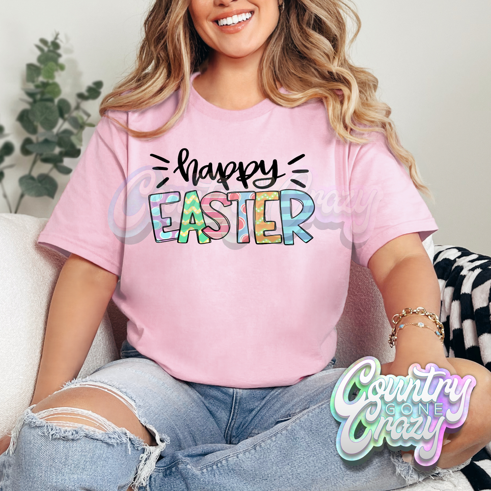 HAPPY EASTER PASTEL PATTERNS - LIGHT PINK T-SHIRT-Country Gone Crazy-Country Gone Crazy