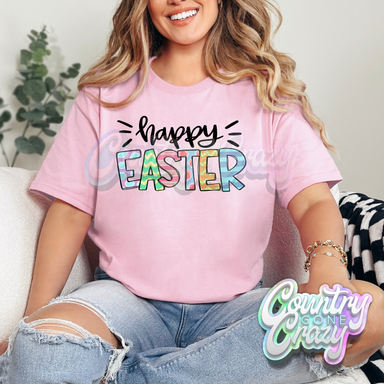 HAPPY EASTER PASTEL PATTERNS - LIGHT PINK T-SHIRT-Country Gone Crazy-Country Gone Crazy