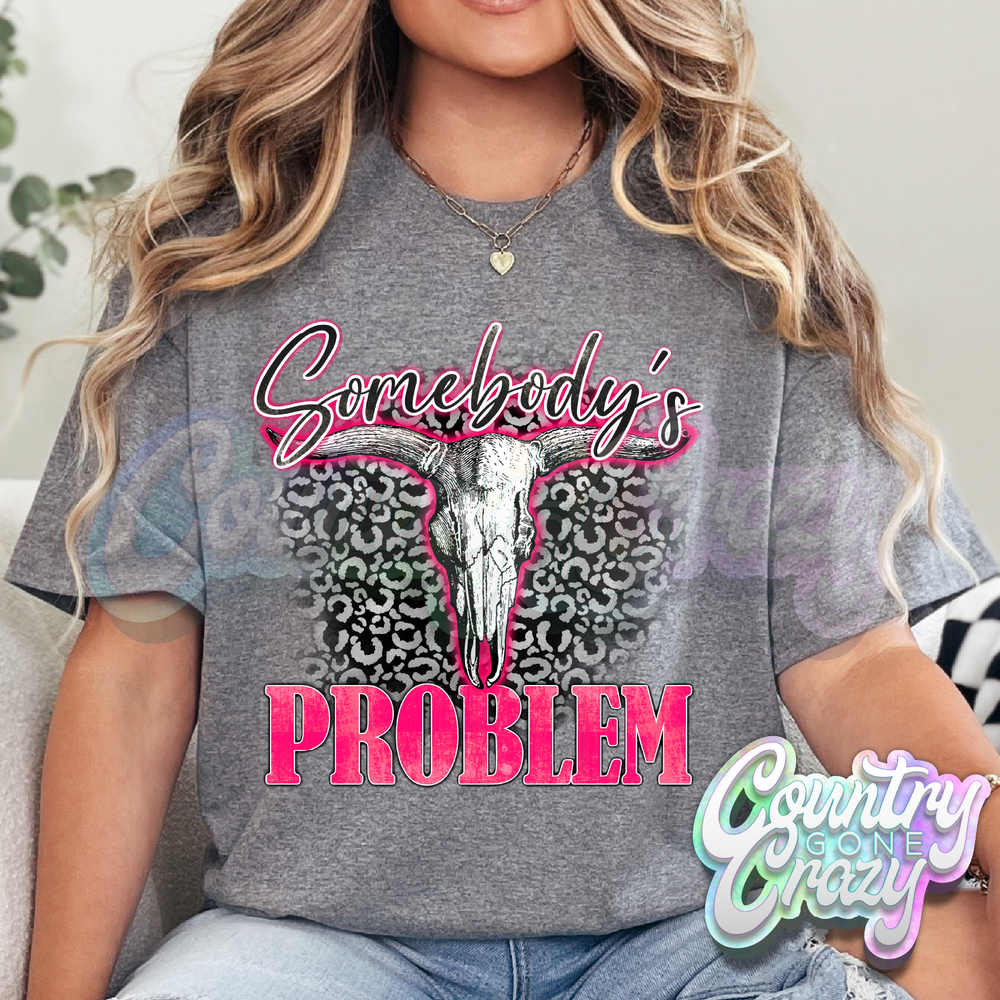 SOMEBODY'S PROBLEM LEOPARD // HEATHER GRAPHITE T-SHIRT-Country Gone Crazy-Country Gone Crazy