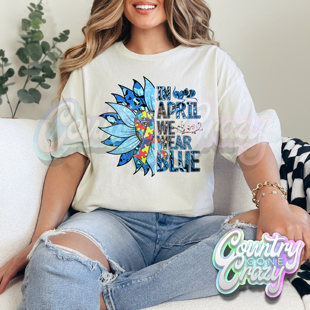 IN APRIL WE WEAR BLUE - NATURAL T-SHIRT-Country Gone Crazy-Country Gone Crazy