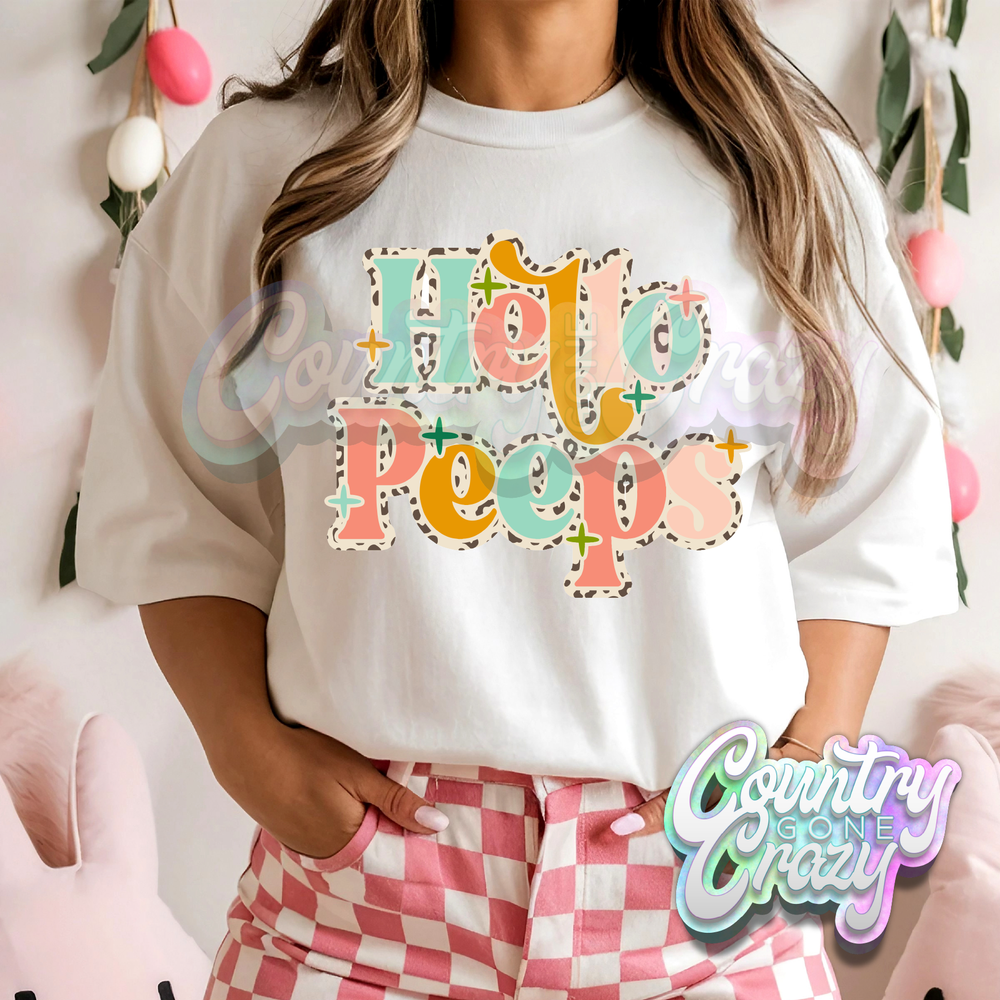 HELLO PEEPS LEOPARD - WHITE T-SHIRT-Country Gone Crazy-Country Gone Crazy