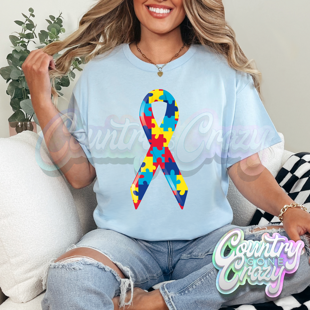 PUZZLE PIECE RIBBON - LIGHT BLUE T-SHIRT-Country Gone Crazy-Country Gone Crazy