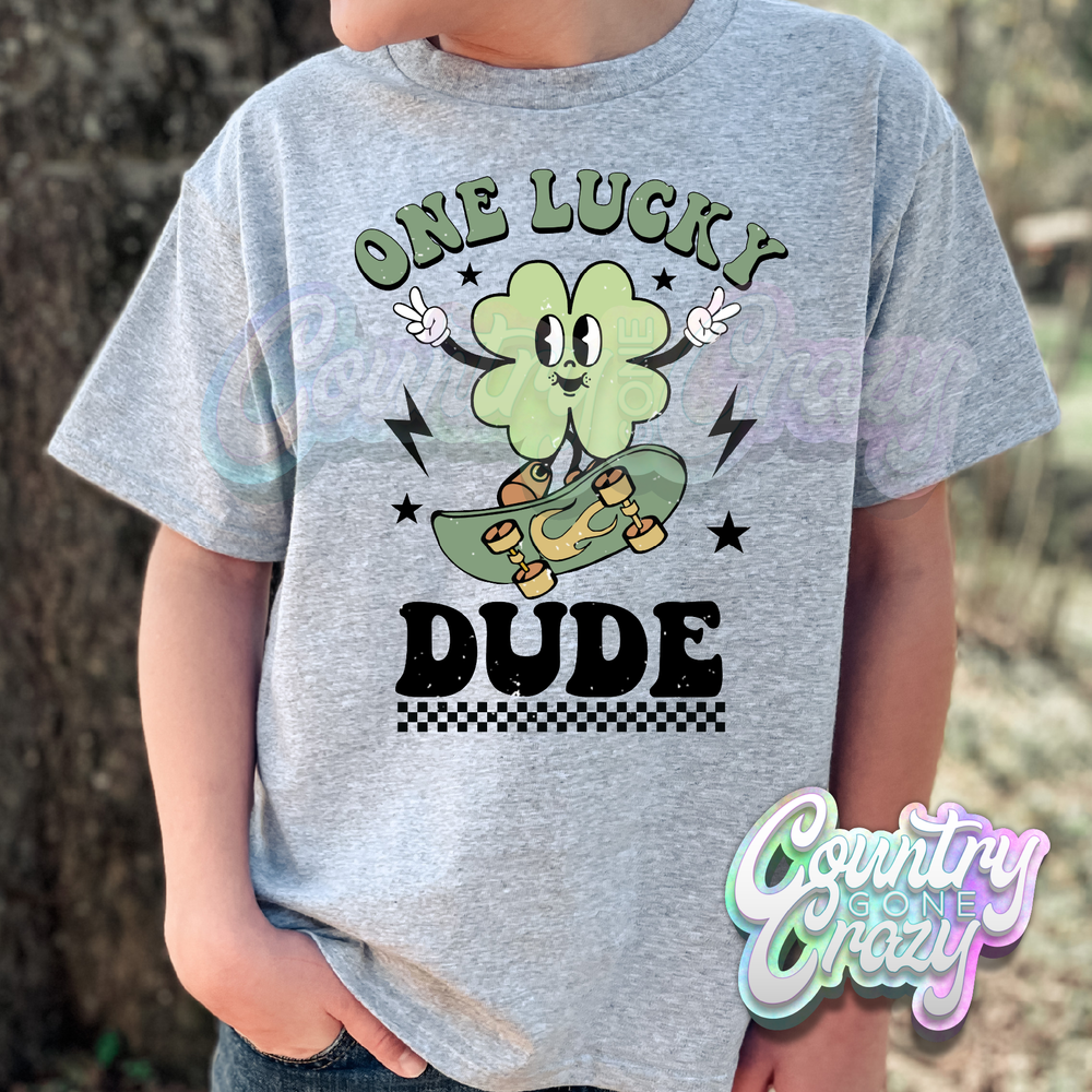 ONE LUCKY DUDE - SPORT GREY T-SHIRT-Country Gone Crazy-Country Gone Crazy