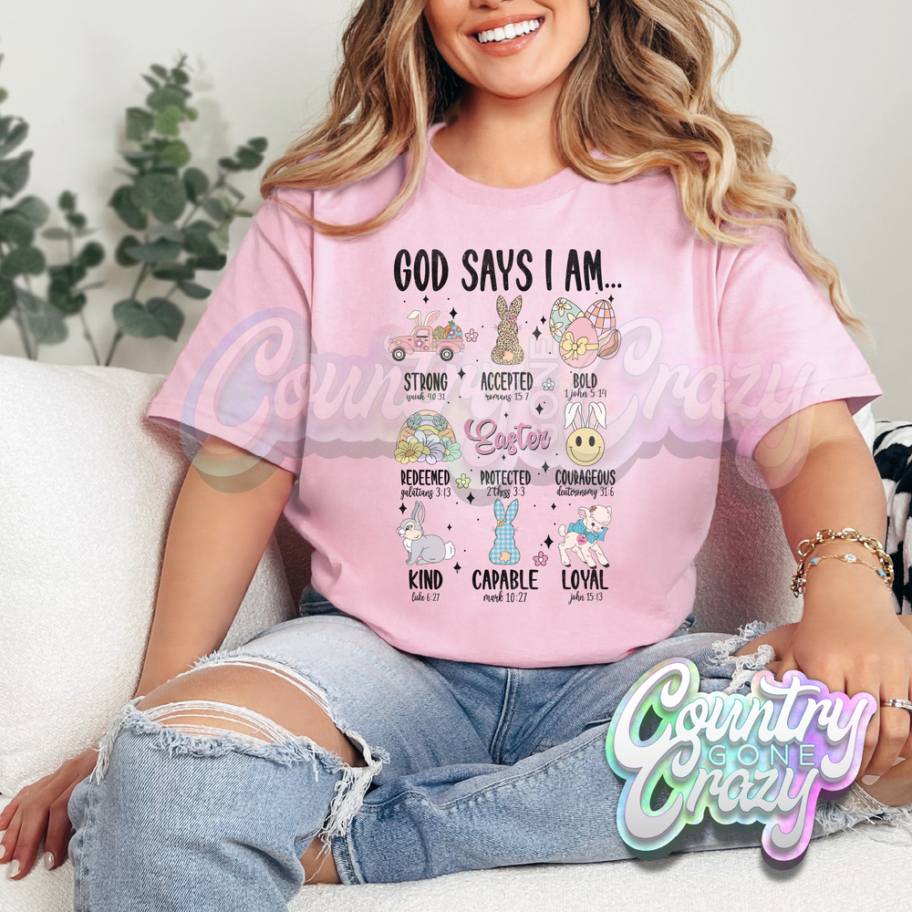 GOD SAYS I AM - LIGHT PINK T-SHIRT-Country Gone Crazy-Country Gone Crazy