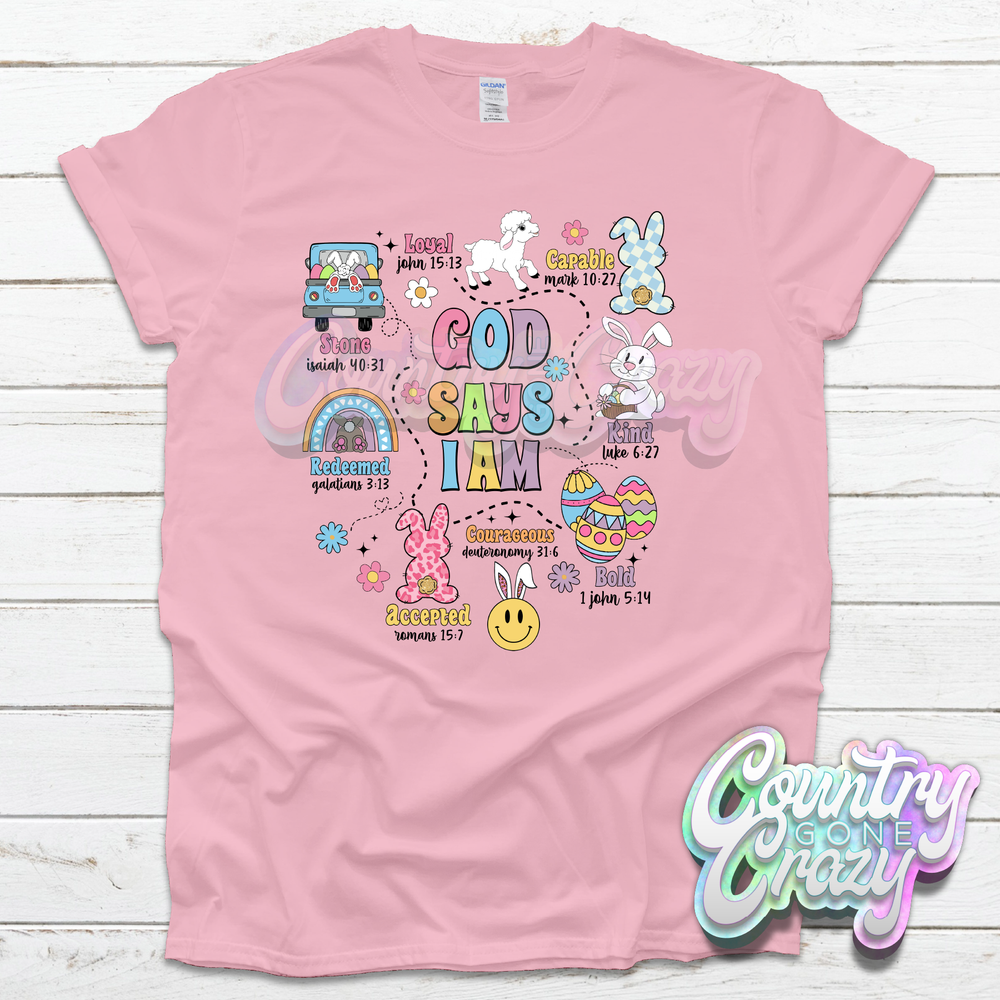 GOD SAYS I AM EASTER - LIGHT PINK T-SHIRT-Country Gone Crazy-Country Gone Crazy