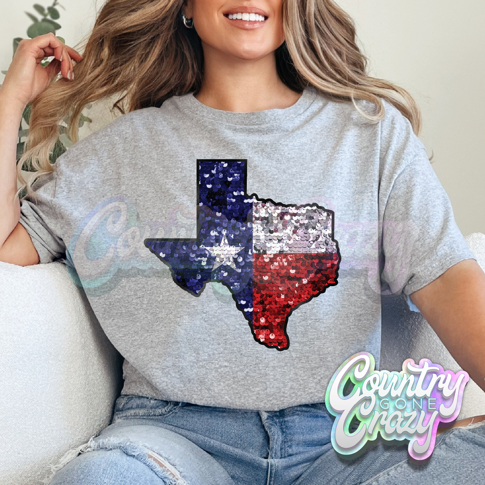 SEQUINS TEXAS // SPORT GREY T-SHIRT-Country Gone Crazy-Country Gone Crazy