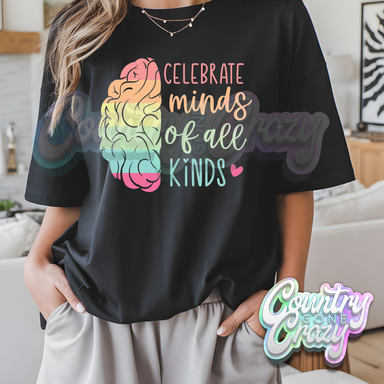CELEBRATE ALL MINDS - BLACK T-SHIRT-Country Gone Crazy-Country Gone Crazy