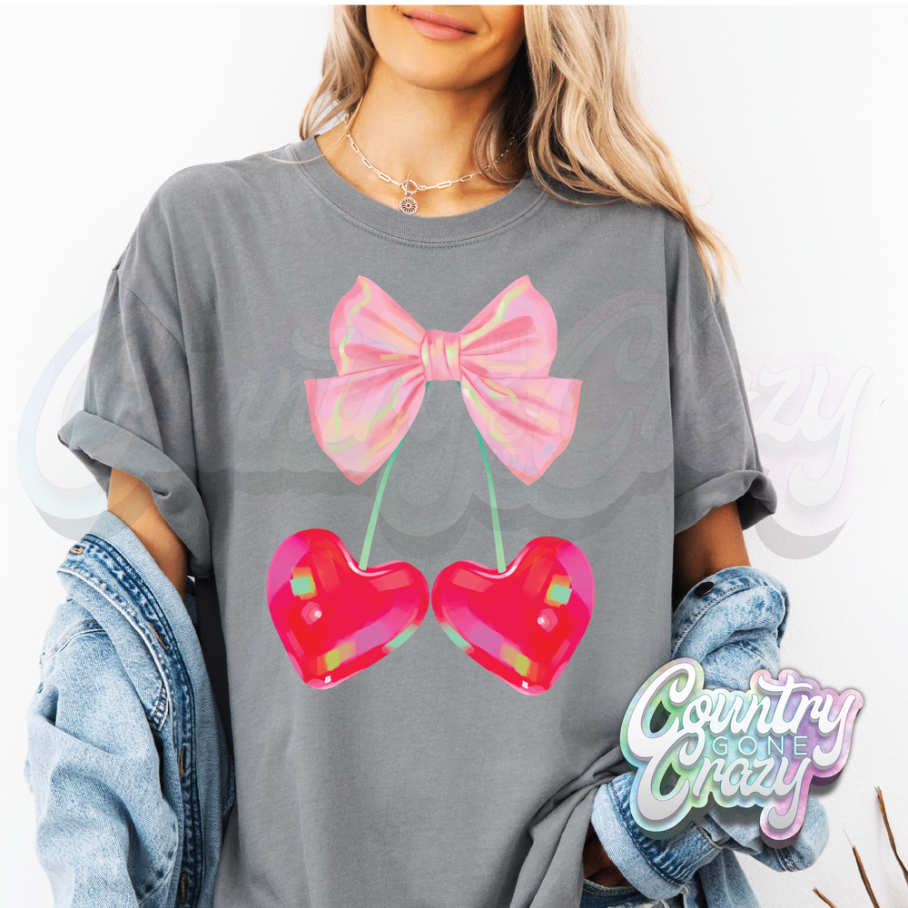 CHERRY HEARTS - CHARCOAL T-SHIRT-Country Gone Crazy-Country Gone Crazy