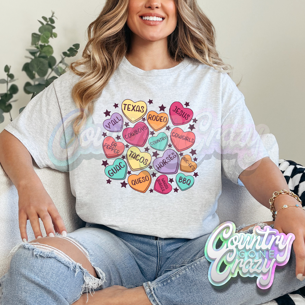TEXAS CONVERSATION HEARTS // ASH T-SHIRT-Country Gone Crazy-Country Gone Crazy