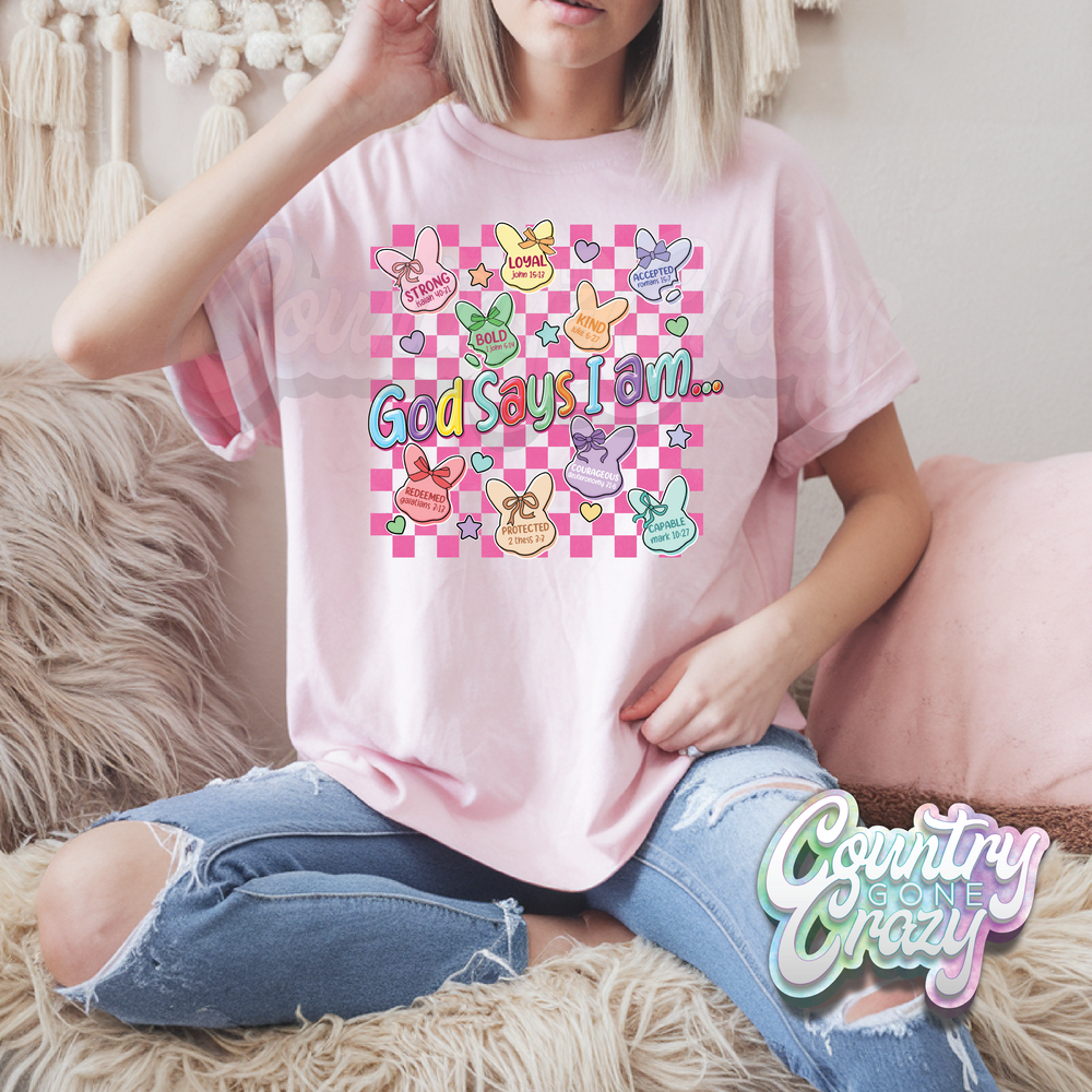 GOD SAYS I AM - LIGHT PINK T-SHIRT-Country Gone Crazy-Country Gone Crazy