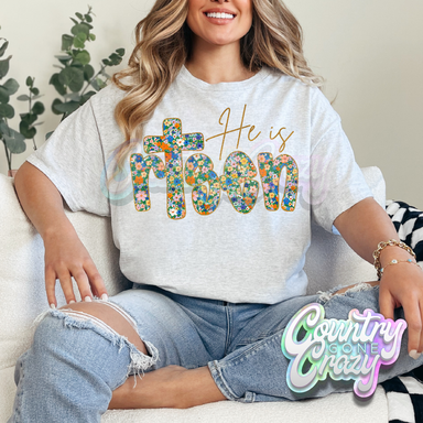HE IS RISEN FLORAL - ASH T-SHIRT-Country Gone Crazy-Country Gone Crazy