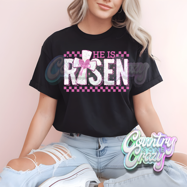 HE IS RISEN CHECKERED - BLACK T-SHIRT-Country Gone Crazy-Country Gone Crazy