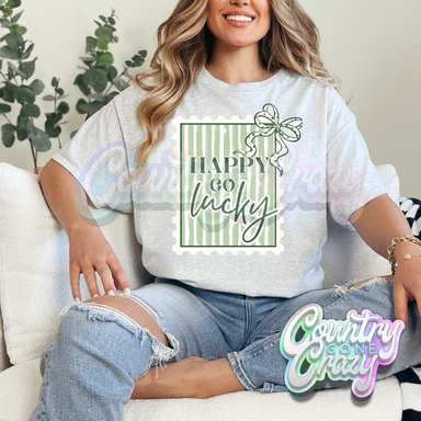 HAPPY GO LUCKY WHITE BORDER - ASH T-SHIRT-Country Gone Crazy-Country Gone Crazy