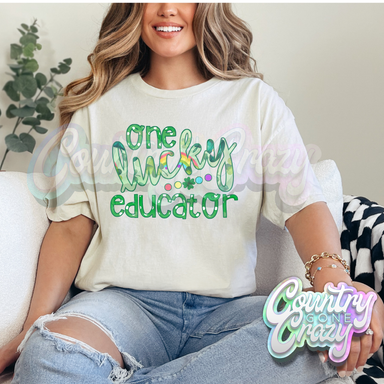 ONE LUCKY EDUCATOR - NATURAL T-SHIRT-Country Gone Crazy-Country Gone Crazy