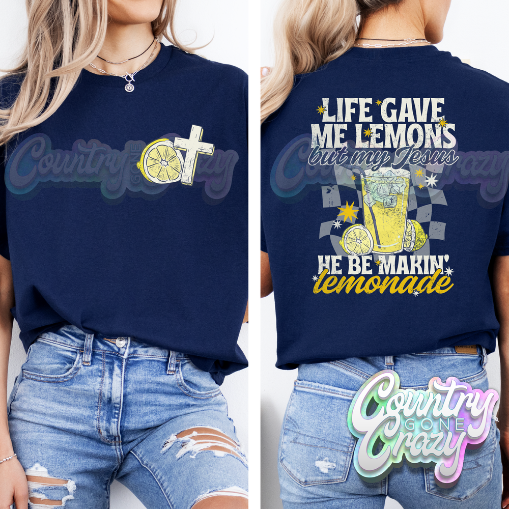 LIFE GAVE ME LEMONS WITH LEMON CROSS POCKET - NAVY T-SHIRT-Country Gone Crazy-Country Gone Crazy