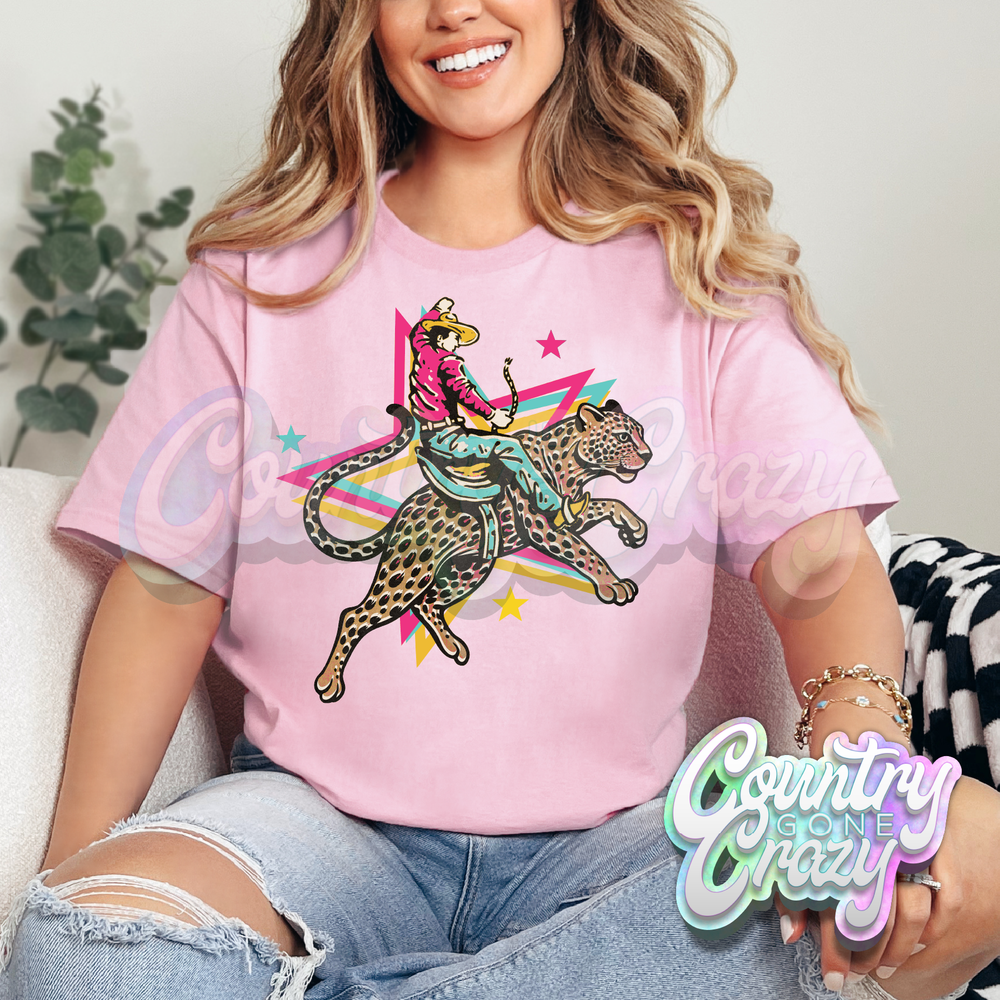 COWBOY RODEO JAGUAR STAR // LIGHT PINK T-SHIRT-Country Gone Crazy-Country Gone Crazy