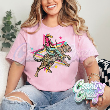 COWBOY RODEO JAGUAR STAR // LIGHT PINK T-SHIRT-Country Gone Crazy-Country Gone Crazy