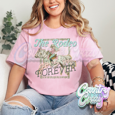 THE RODEO GOES ON FOREVER // LIGHT PINK T-SHIRT-Country Gone Crazy-Country Gone Crazy