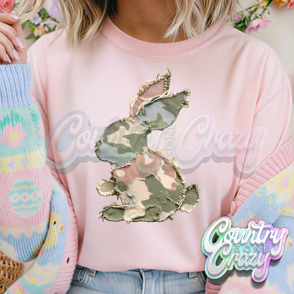 CAMO PATCHWORK BUNNY // LIGHT PINK T-SHIRT-Country Gone Crazy-Country Gone Crazy