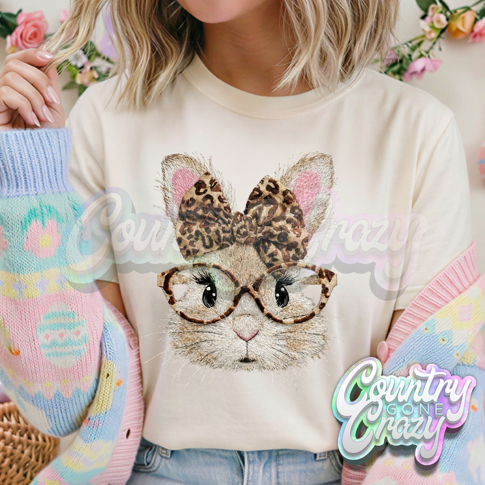 BUNNY WITH CHEETAH BOW // NATURAL T-SHIRT-Country Gone Crazy-Country Gone Crazy