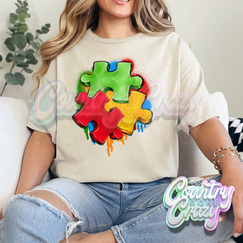AUTISM PUZZLE PIECES - SAND T-SHIRT-Country Gone Crazy-Country Gone Crazy