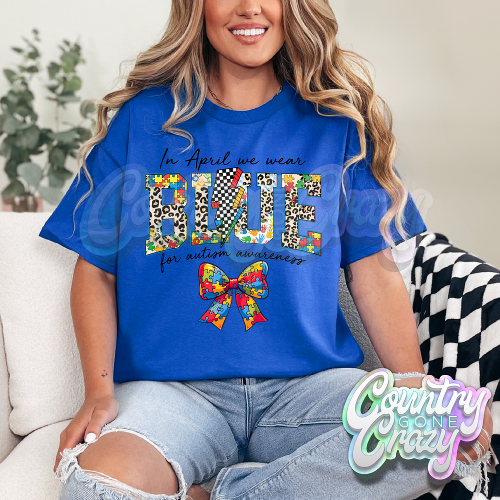 IN APRIL WE WEAR BLUE - ROYAL BLUE T-SHIRT-Country Gone Crazy-Country Gone Crazy