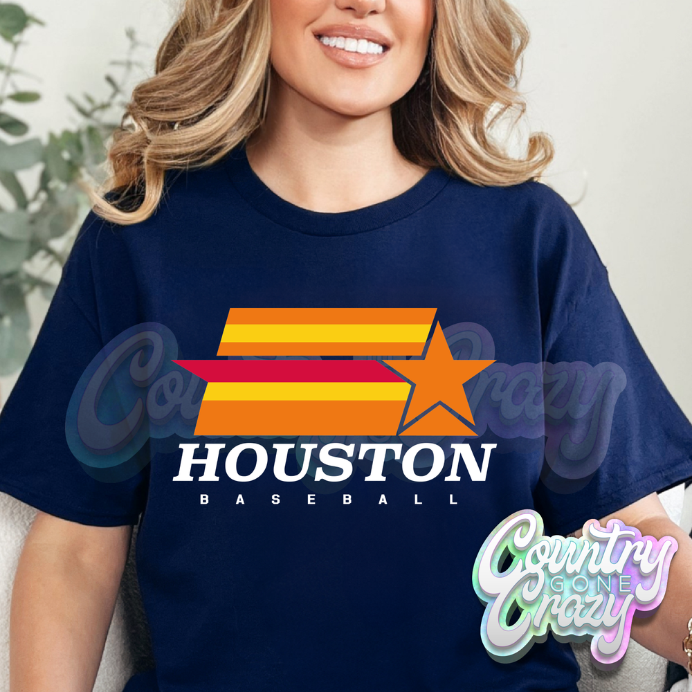 HOUSTON BASEBALL IN WHITE - NAVY T-Shirt-Country Gone Crazy-Country Gone Crazy