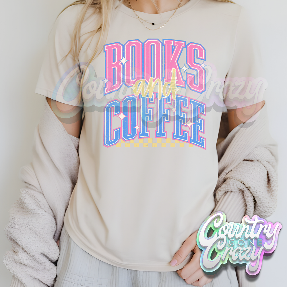 COFFEE AND BOOKS - NATURAL T-SHIRT-Country Gone Crazy-Country Gone Crazy